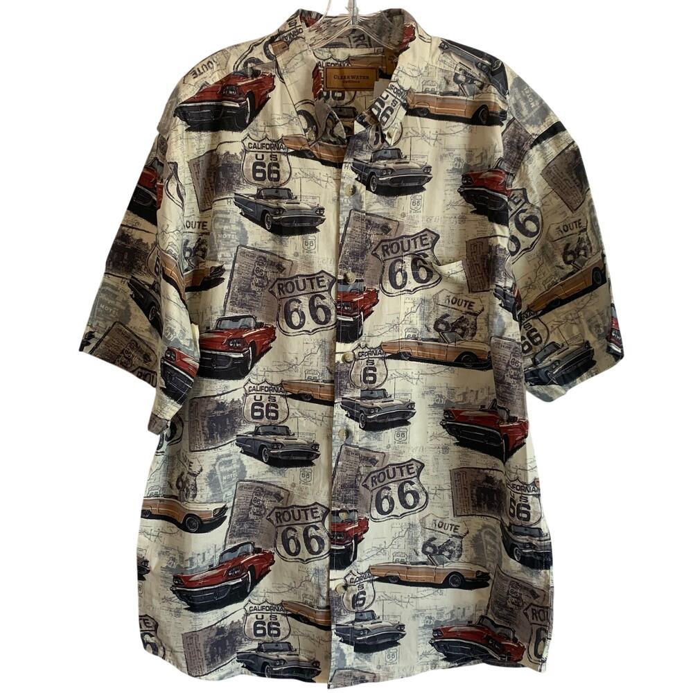 NWT Clear Water Outfitters Mens XL Route 66 Cars Short Sleeve Button Up Shirt